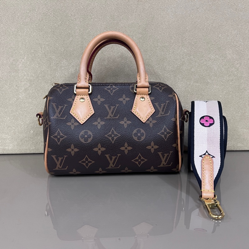 LV 原花金釦Speedy20手提斜背波士頓包-0