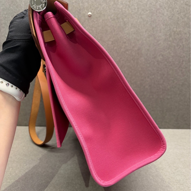 Hermes愛馬仕 herbag31 粉色帆布 手提單肩斜挎包 框Q刻-2