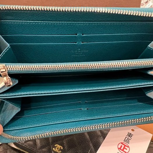 東區正精品㊣LOUIS VUITTON LV EPI M60311 藍綠色水波紋全皮銀釦ㄇ字拉鍊長夾 RZ3675-3