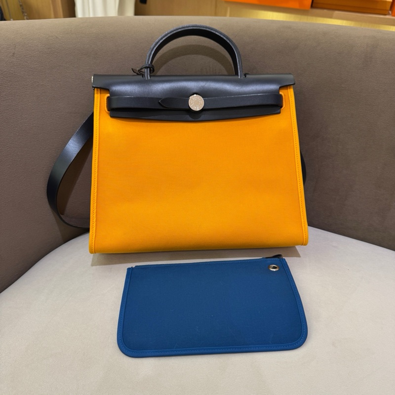 愛馬仕/Hermes  Herbag 31 姜黃色拼藏青色-0