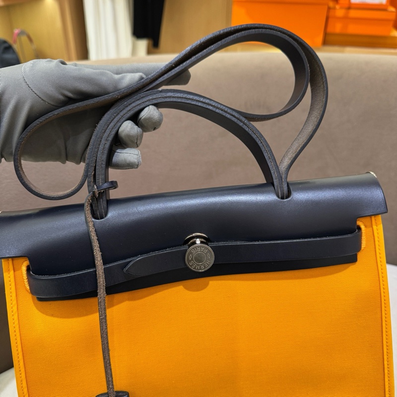 愛馬仕/Hermes  Herbag 31 姜黃色拼藏青色-6