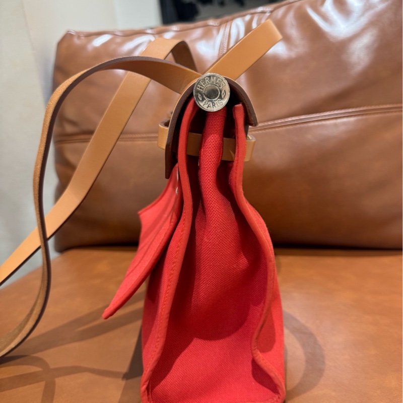 Hermes/愛馬仕 Herbag 31銀扣包蓋式 帆布拼牛皮 單肩手提包 附帶子袋-4