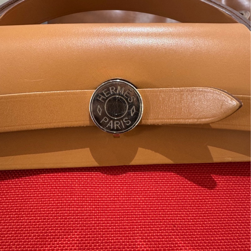 Hermes/愛馬仕 Herbag 31銀扣包蓋式 帆布拼牛皮 單肩手提包 附帶子袋-6