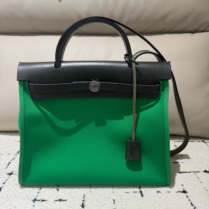 Hermes 愛馬仕herbag31 竹子綠拼黑 D刻-1
