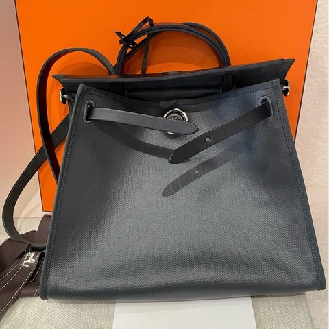 愛馬仕/Hermes Herbag31 黑拼灰防水布
