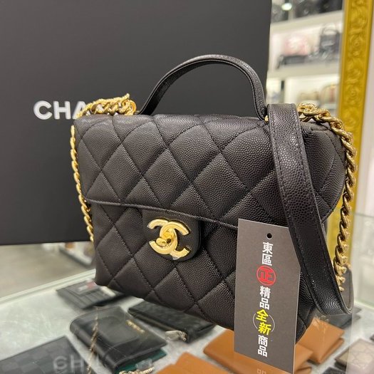 東區正精品㊣CHANEL AS3729 全新香奈兒黑色荔枝牛皮霧金鍊釦式翻蓋手提包化妝箱包斜背包 RZ3606-2