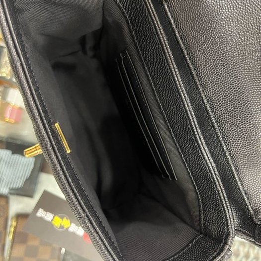 東區正精品㊣CHANEL AS3729 全新香奈兒黑色荔枝牛皮霧金鍊釦式翻蓋手提包化妝箱包斜背包 RZ3606-3