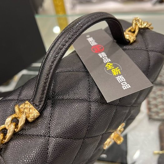 東區正精品㊣CHANEL AS3729 全新香奈兒黑色荔枝牛皮霧金鍊釦式翻蓋手提包化妝箱包斜背包 RZ3606-4