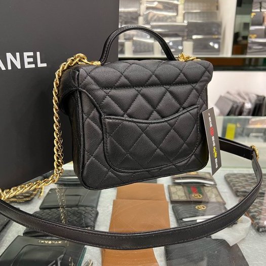 東區正精品㊣CHANEL AS3729 全新香奈兒黑色荔枝牛皮霧金鍊釦式翻蓋手提包化妝箱包斜背包 RZ3606-5