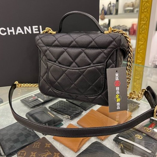 東區正精品㊣CHANEL AS3729 全新香奈兒黑色荔枝牛皮霧金鍊釦式翻蓋手提包化妝箱包斜背包 RZ3606-6