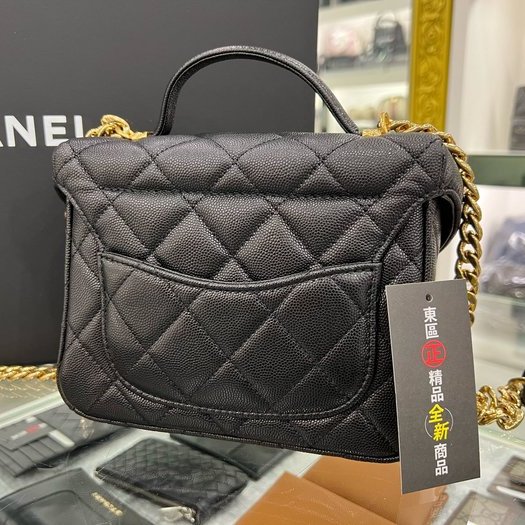 東區正精品㊣CHANEL AS3729 全新香奈兒黑色荔枝牛皮霧金鍊釦式翻蓋手提包化妝箱包斜背包 RZ3606-7