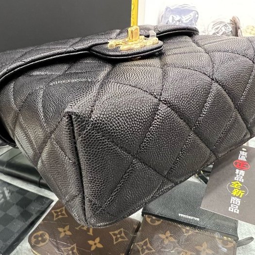 東區正精品㊣CHANEL AS3729 全新香奈兒黑色荔枝牛皮霧金鍊釦式翻蓋手提包化妝箱包斜背包 RZ3606-8