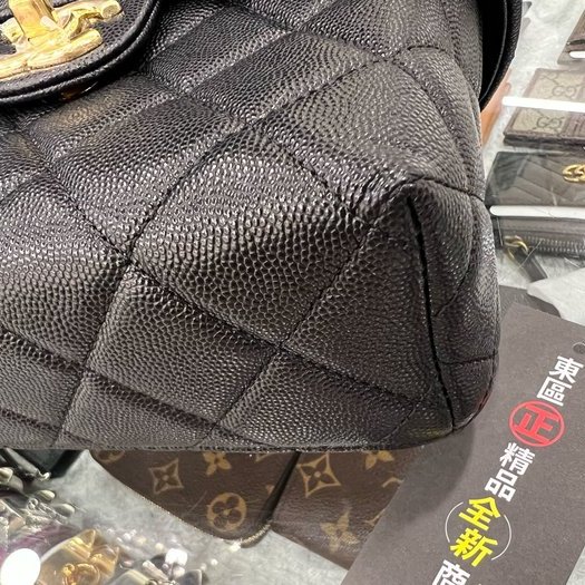 東區正精品㊣CHANEL AS3729 全新香奈兒黑色荔枝牛皮霧金鍊釦式翻蓋手提包化妝箱包斜背包 RZ3606-9