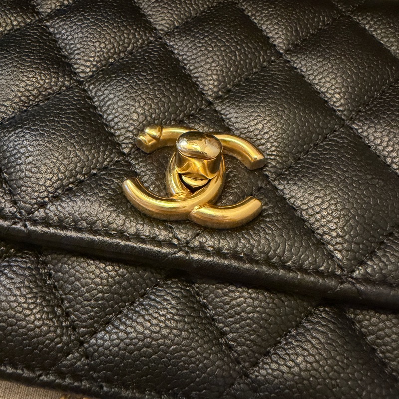 Chanel woc 荔枝牛皮愛心調節扣 金球黑色 便宜售-2