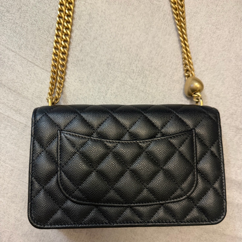 Chanel woc 荔枝牛皮愛心調節扣 金球黑色 便宜售-6