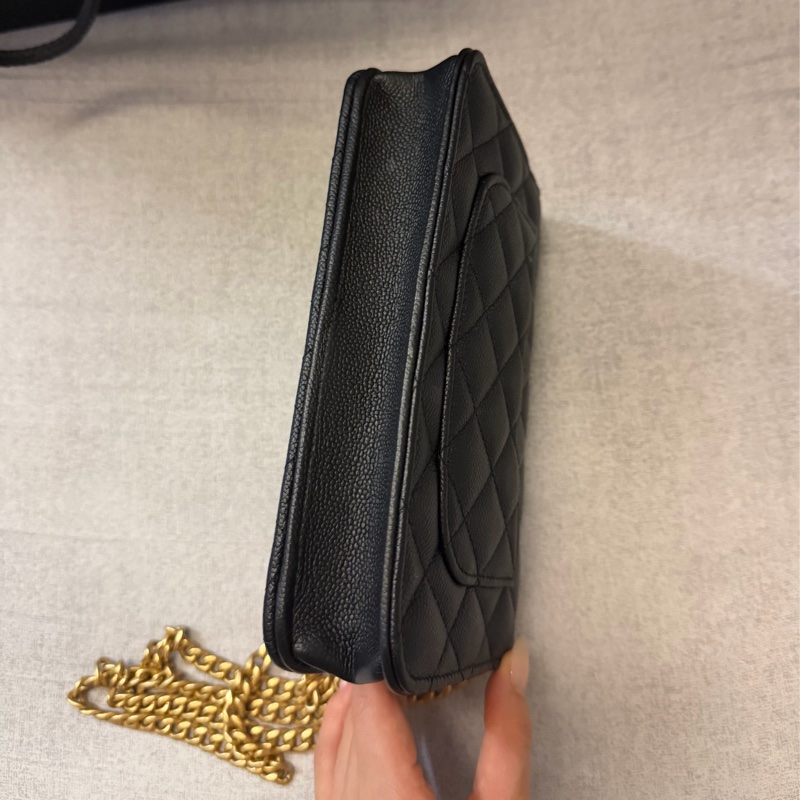 Chanel woc 荔枝牛皮愛心調節扣 金球黑色 便宜售-9