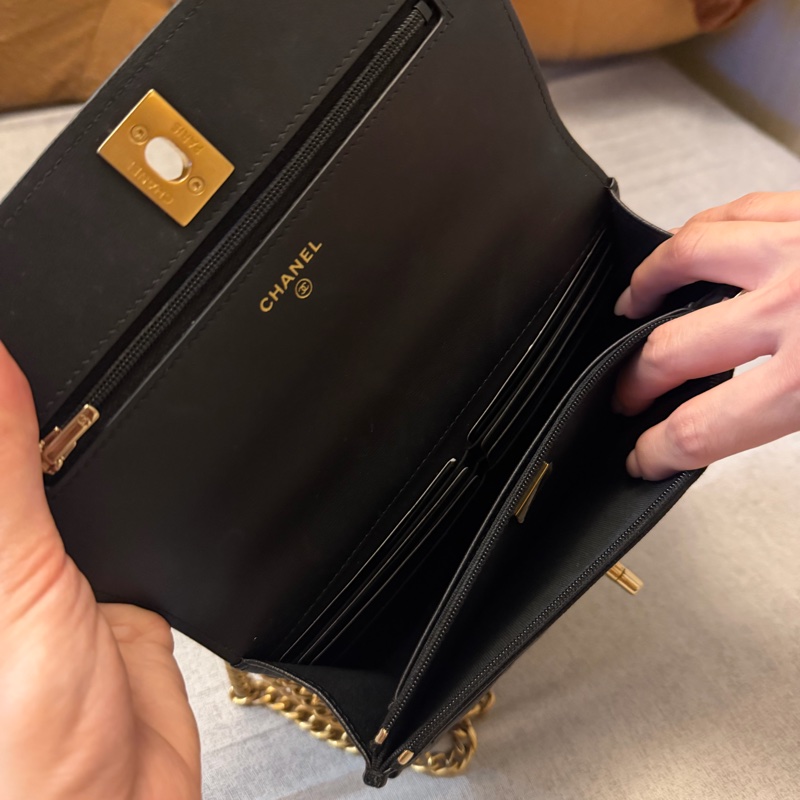 Chanel woc 荔枝牛皮愛心調節扣 金球黑色 便宜售-14