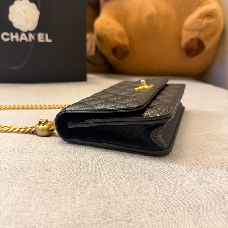 Chanel woc 荔枝牛皮愛心調節扣 金球黑色 便宜售-16