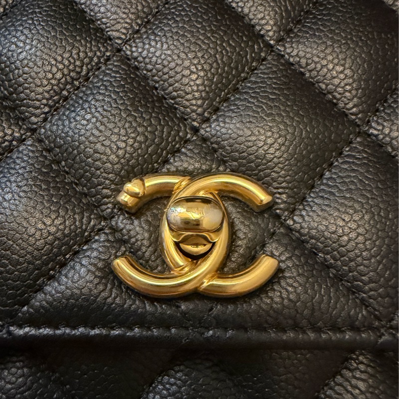 Chanel woc 荔枝牛皮愛心調節扣 金球黑色 便宜售-19