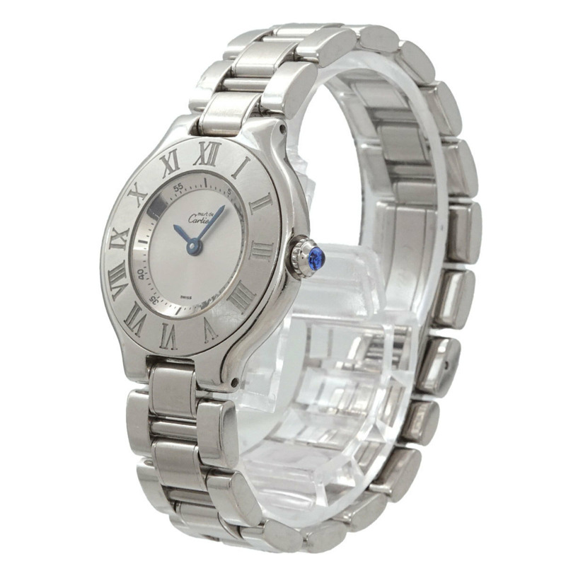 卡地亞 Must 21 Vingt-et-un W10109T2 女士腕錶 銀色石英 Must21-1