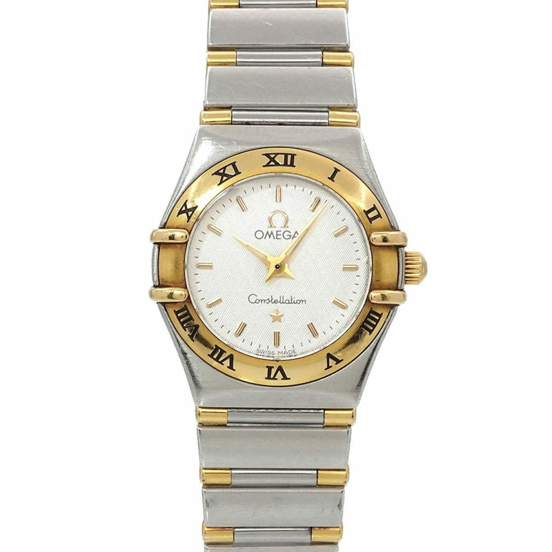 歐米茄星座系列迷你組合腕錶 1362 30 女士腕錶 銀色 YG 黃金石英錶-0