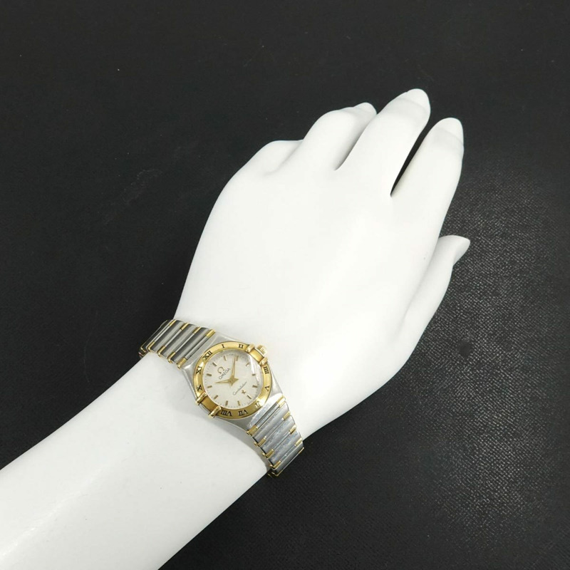 歐米茄星座系列迷你組合腕錶 1362 30 女士腕錶 銀色 YG 黃金石英錶-2