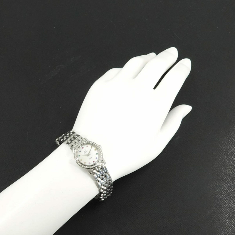 歐米茄碟飛系列4577 77女錶，鑲鑽錶圈，白色珍珠貝母錶殼，鑲嵌12顆鑽石，石英錶-2