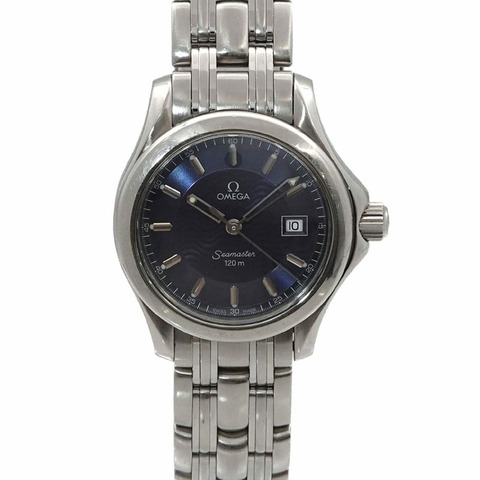 歐米茄海馬系列120公尺2571 81女錶，日期顯示，藍色錶盤，石英錶