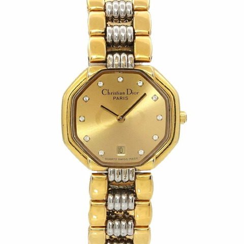 Christian Dior Octagon D48-133 女士腕錶，日期顯示，金色，石英錶