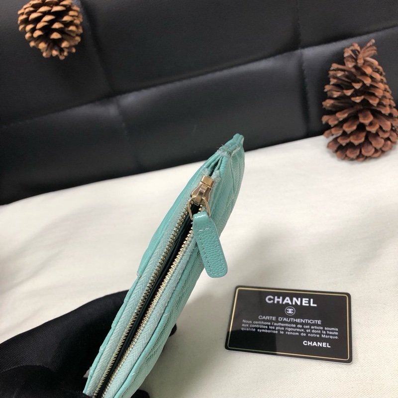 Chanel • 經典薄荷綠荔枝牛皮金釦拉鍊長款錢包 有購證✔️-5