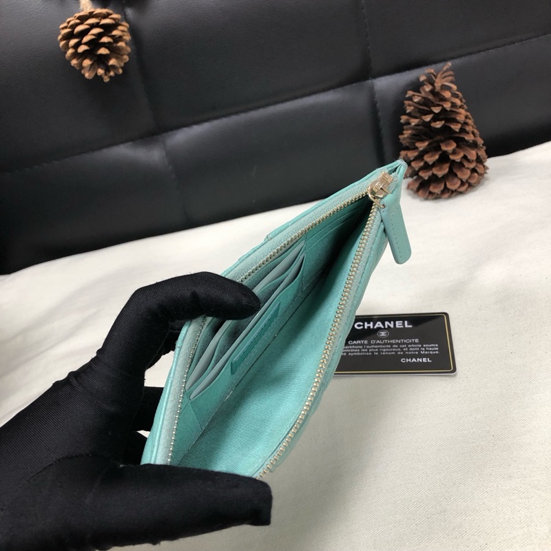 Chanel • 經典薄荷綠荔枝牛皮金釦拉鍊長款錢包 有購證✔️-6