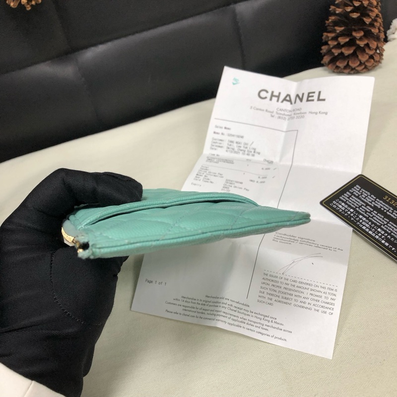 Chanel • 經典薄荷綠荔枝牛皮金釦拉鍊長款錢包 有購證✔️-7