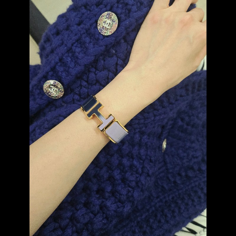 Hermes 愛馬仕 寬版 H logo 手環 紫色 藍色 漸層色 雙色-3