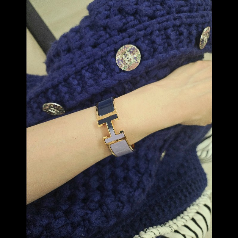 Hermes 愛馬仕 寬版 H logo 手環 紫色 藍色 漸層色 雙色-4