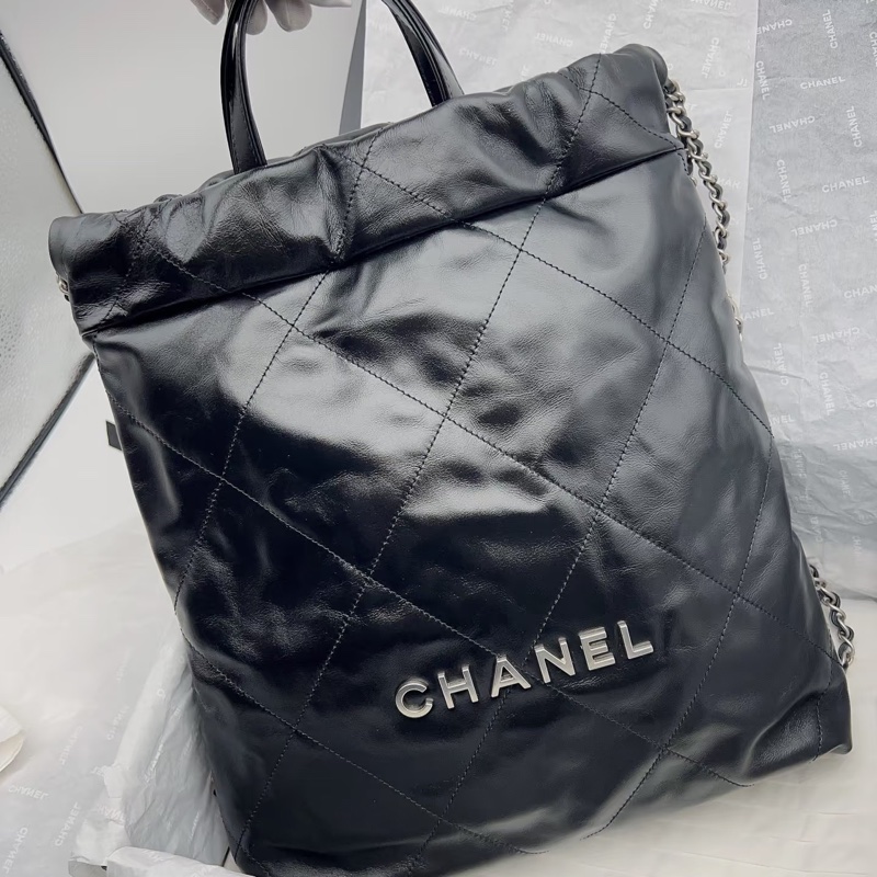 Chanel • 經典黑銀22 Bag 牛皮後背包 大號 全新全配有購證✔️-2