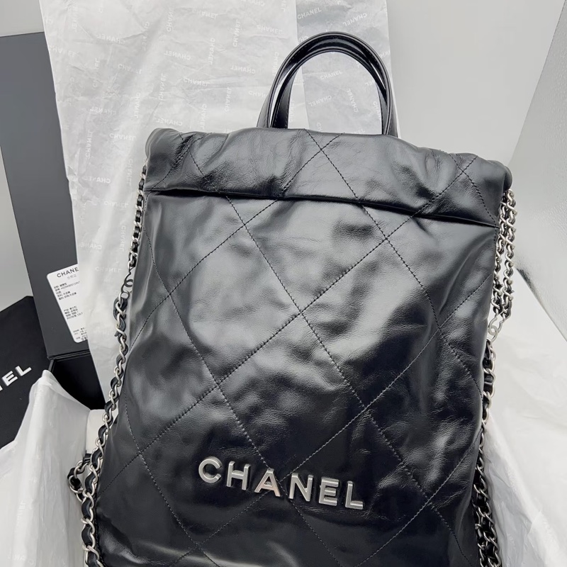 Chanel • 經典黑銀22 Bag 牛皮後背包 大號 全新全配有購證✔️-3