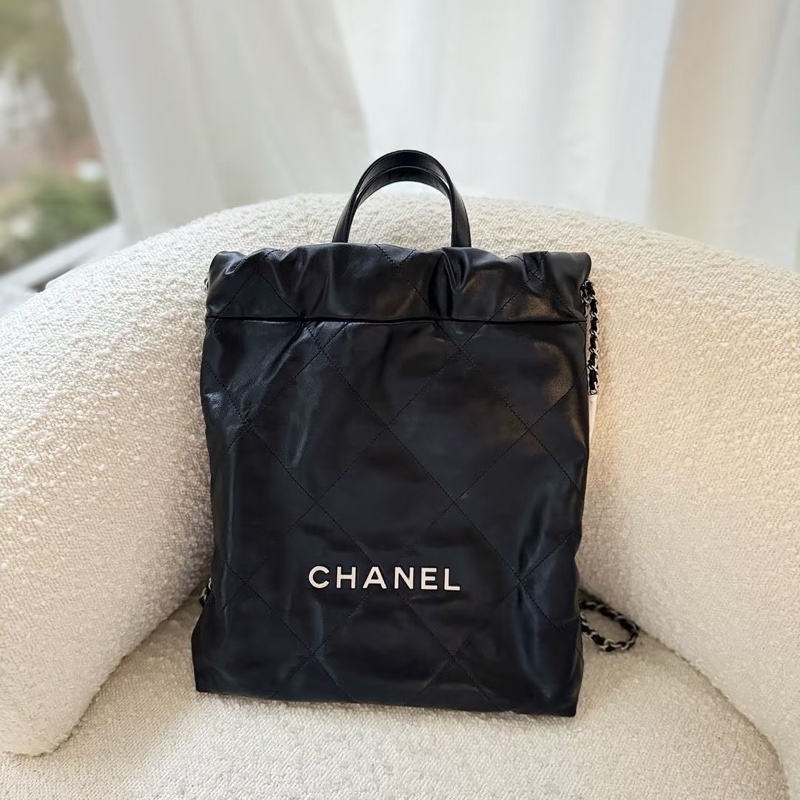 Chanel • 經典黑銀22 Bag 牛皮後背包 大號 全新全配有購證✔️-4
