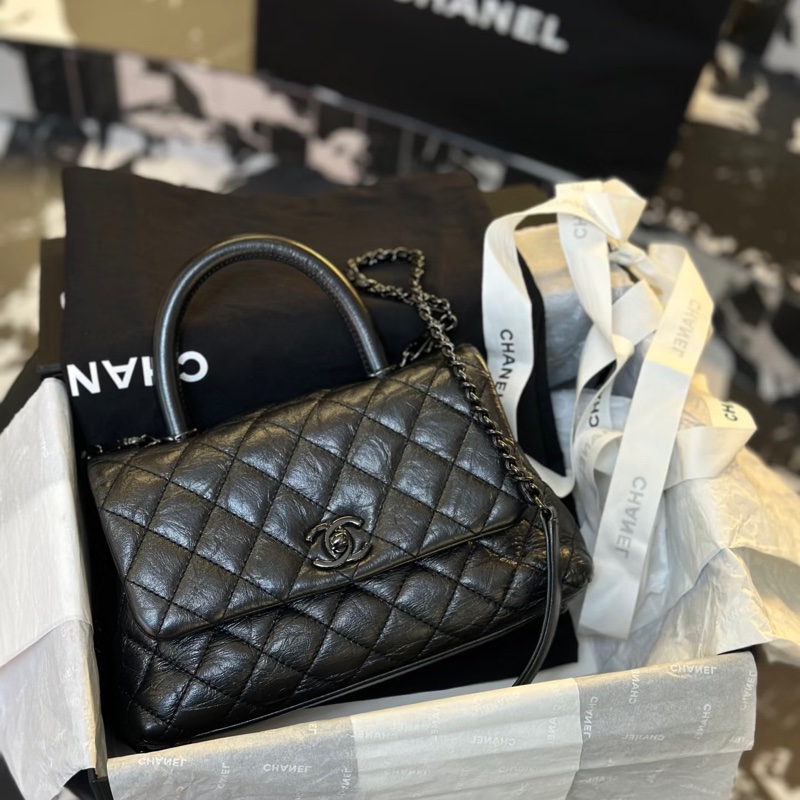 Chanel • 經典全黑油臘牛皮Coco Handle So Black 小號 全配✔️-1