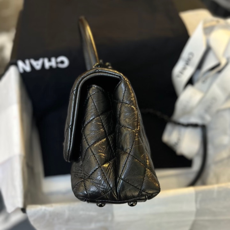 Chanel • 經典全黑油臘牛皮Coco Handle So Black 小號 全配✔️-3