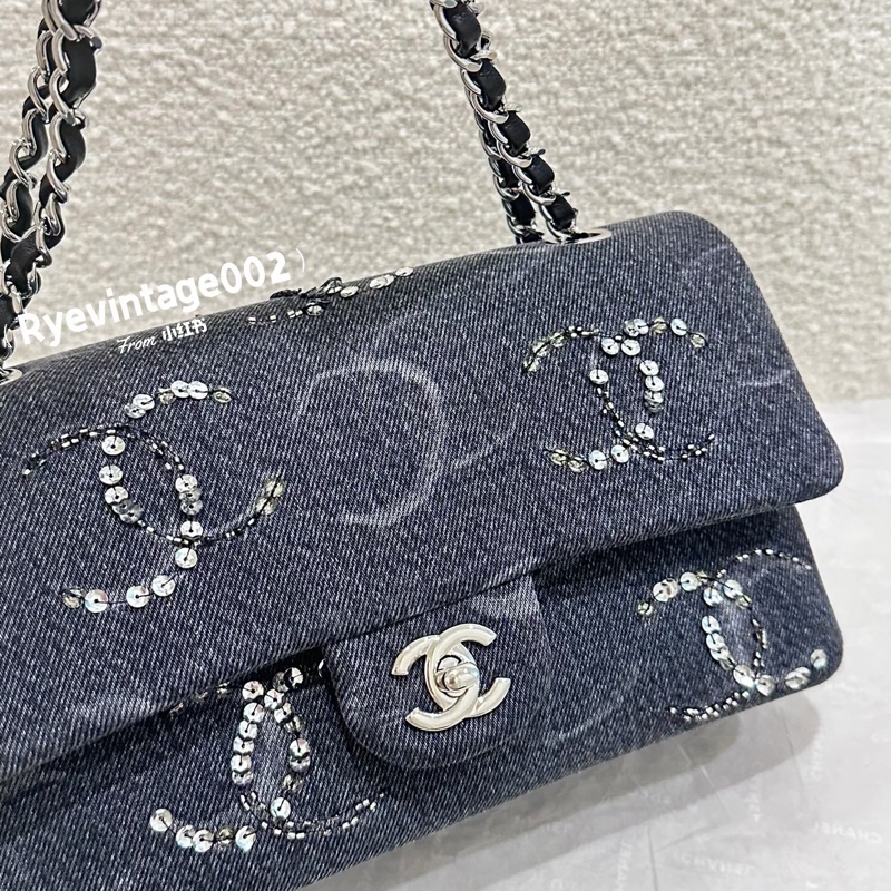 Chanel • 稀有23b 亮片水鑽牛仔刺繡 Cf 25 中號 全新全配台灣購證✔️ 全網唯一-2