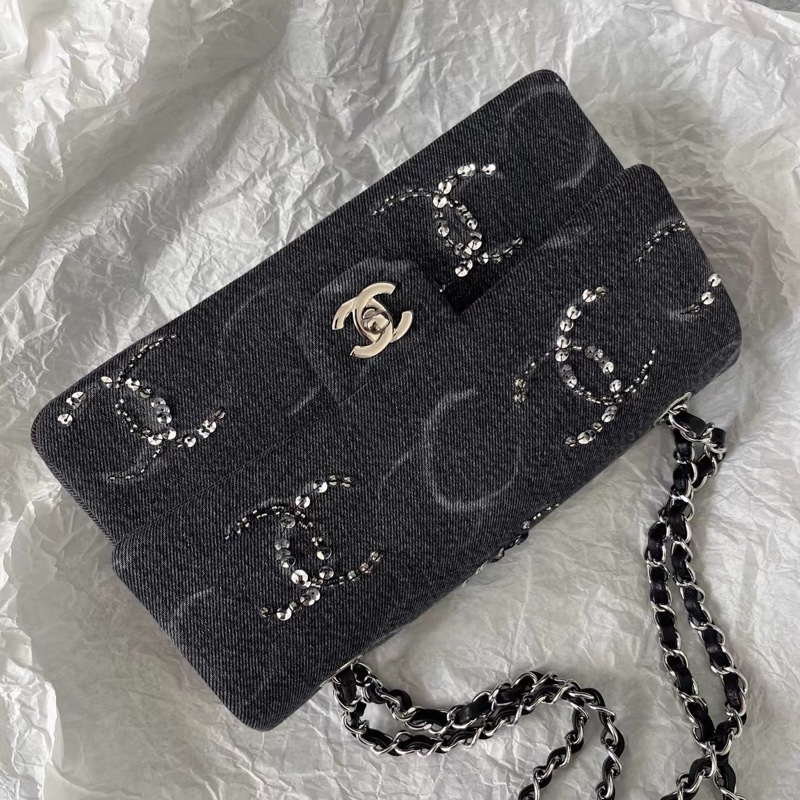 Chanel • 稀有23b 亮片水鑽牛仔刺繡 Cf 25 中號 全新全配台灣購證✔️ 全網唯一-3