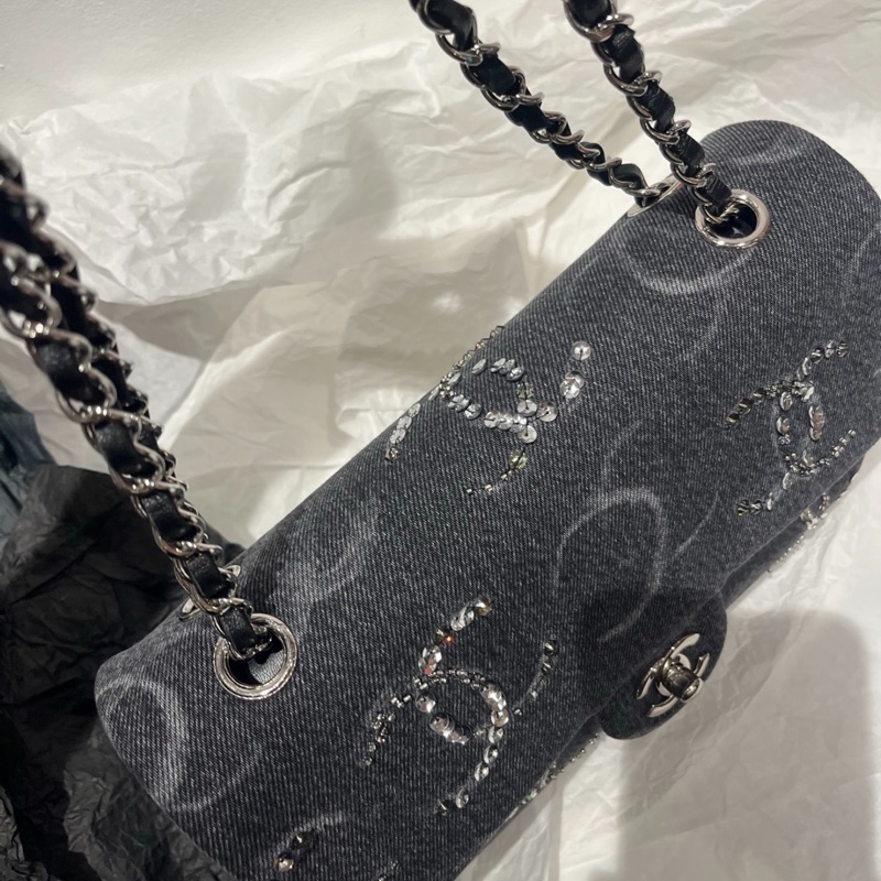 Chanel • 稀有23b 亮片水鑽牛仔刺繡 Cf 25 中號 全新全配台灣購證✔️ 全網唯一-5