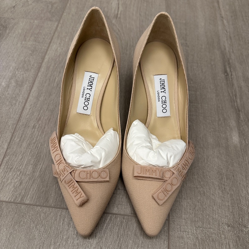 Jimmy Choo Romy粉色蝴蝶結裝飾尖頭高跟鞋，全新全配（防層鞋袋，鞋盒），僅在室內試穿-0