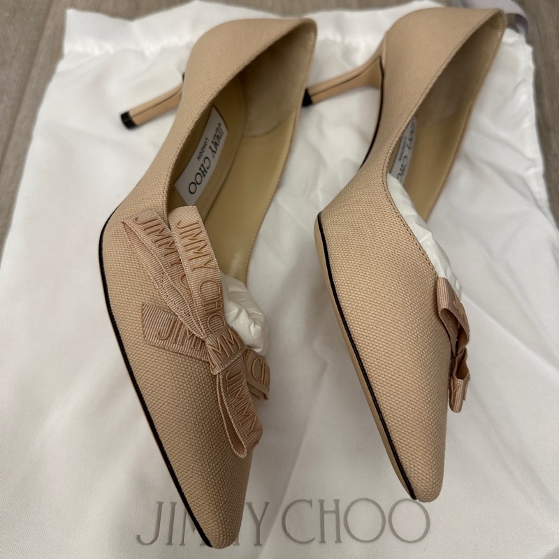 Jimmy Choo Romy粉色蝴蝶結裝飾尖頭高跟鞋，全新全配（防層鞋袋，鞋盒），僅在室內試穿-1