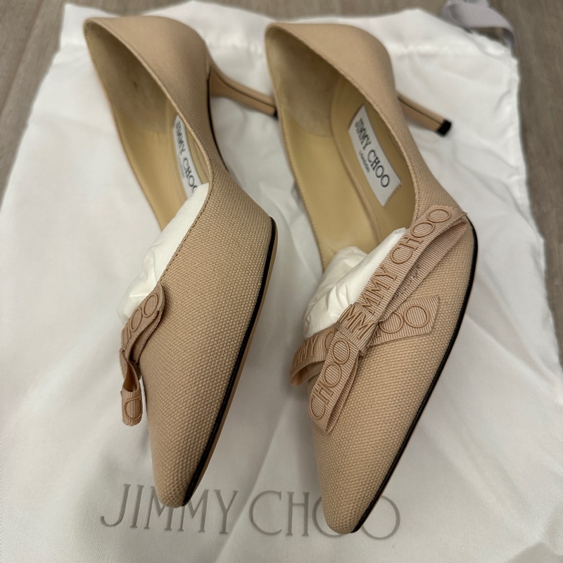 Jimmy Choo Romy粉色蝴蝶結裝飾尖頭高跟鞋，全新全配（防層鞋袋，鞋盒），僅在室內試穿-2