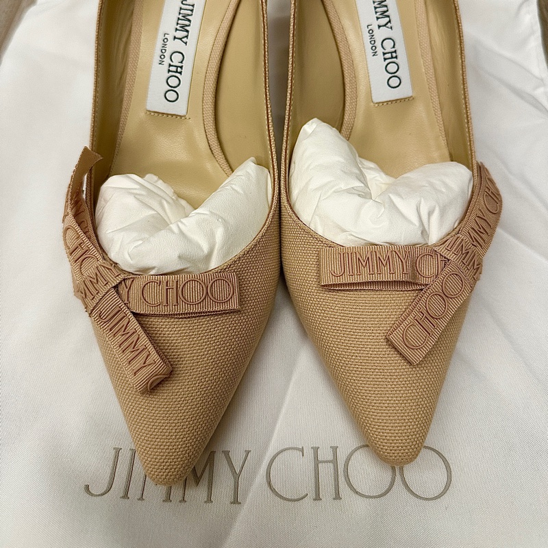 Jimmy Choo Romy粉色蝴蝶結裝飾尖頭高跟鞋，全新全配（防層鞋袋，鞋盒），僅在室內試穿-3