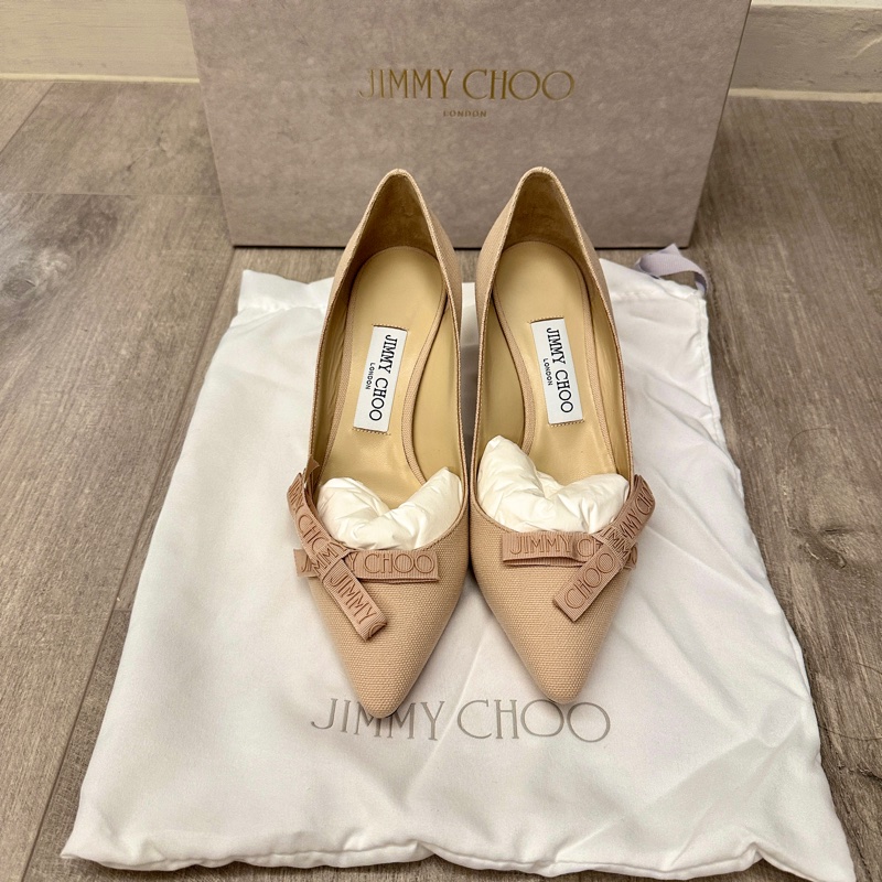 Jimmy Choo Romy粉色蝴蝶結裝飾尖頭高跟鞋，全新全配（防層鞋袋，鞋盒），僅在室內試穿-4