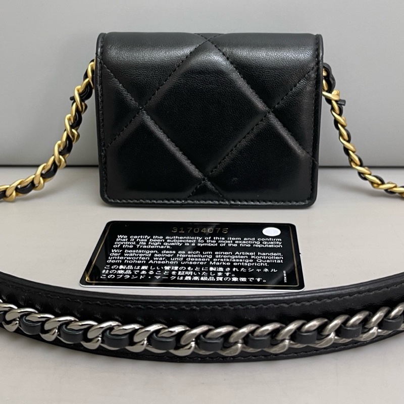 Chanel香奈兒19bag迷你黑金全皮鏈條包，尺寸10×8 鐳射31 附件卡-1