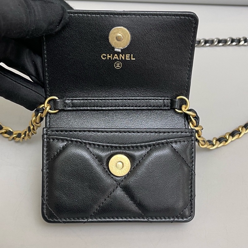 Chanel香奈兒19bag迷你黑金全皮鏈條包，尺寸10×8 鐳射31 附件卡-7