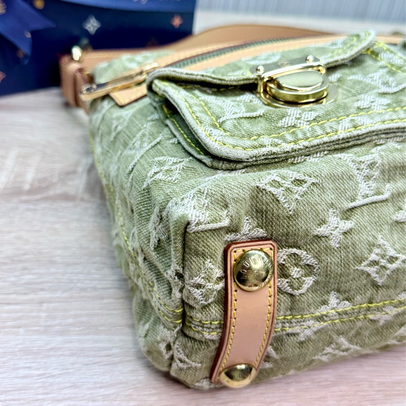 LV M95213 Baggy PM 稀有限量抹茶綠單寧牛仔曼哈頓釦肩背包-21